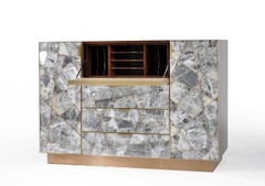 Modern Mosaic Cabinet in Selenite, Bronze and Claro Walnut By Newell Design