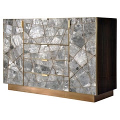 Modern Mosaic Cabinet in Selenite, Bronze and Claro Walnut By Newell Design