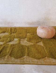 Modern Mossy Green Moroccan Boujaad Wool Rug with Engraved Design