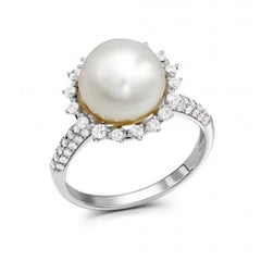 Modern Mother of Pearl Diamond White 14k Gold Ring  for Her