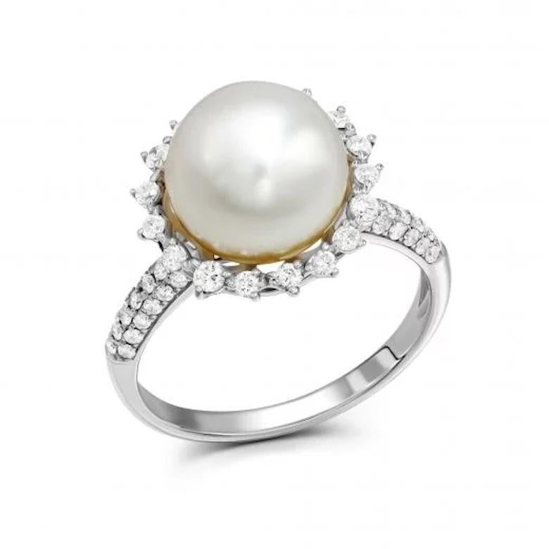 Round Cut Modern Mother of Pearl Diamond White 14k Gold Ring  for Her For Sale