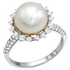 Modern Mother of Pearl Diamond White 14k Gold Ring  for Her