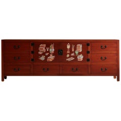 Natural Lacquered Wood Sideboard with Oriental Design by Arijian
