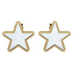 Modern Mother of Pearl Star Earrings Set in 18K Gold