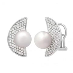 Modern Mother of Pearls White Diamond White Gold Earrings Lever-Back for Her