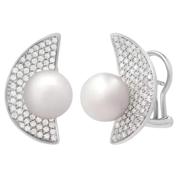 Moderne Ohrringe aus Weißgold mit Perlmutt und weißen Diamanten, Klappverschluss für Sie im Angebot