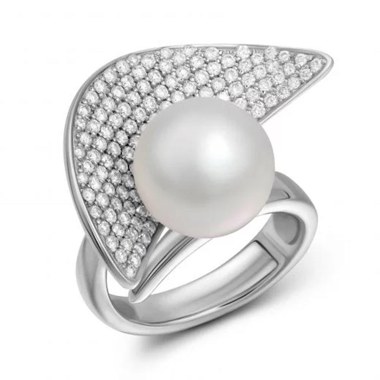 Moderner weißer Perlmutt-Diamant-Weißgold-Ring für Sie (Antiker Kissenschliff) im Angebot