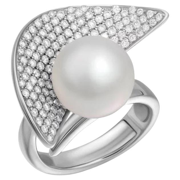 Bague moderne en or blanc avec nacre et diamants blancs pour elle