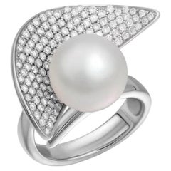 Moderner weißer Perlmutt-Diamant-Weißgold-Ring für Sie