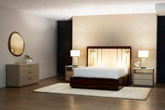 Modern Moura Leather and Ironwood US Queen Size Bed, Handmade By Greenapple