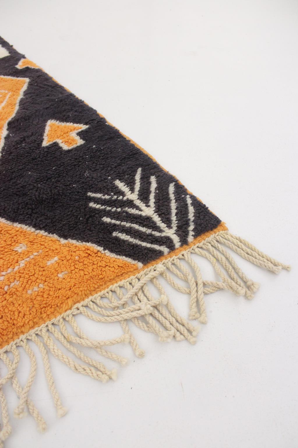 Modern Moroccan wool Mrirt runner rug - Black/orange - 2.4x9.9feet / 74x303cm For Sale 10