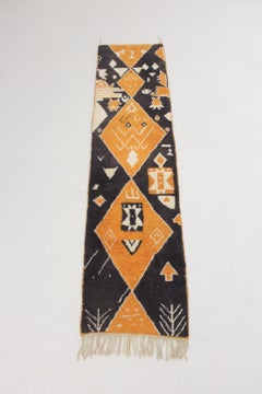 Modern Moroccan wool Mrirt runner rug - Black/orange - 2.4x9.9feet / 74x303cm