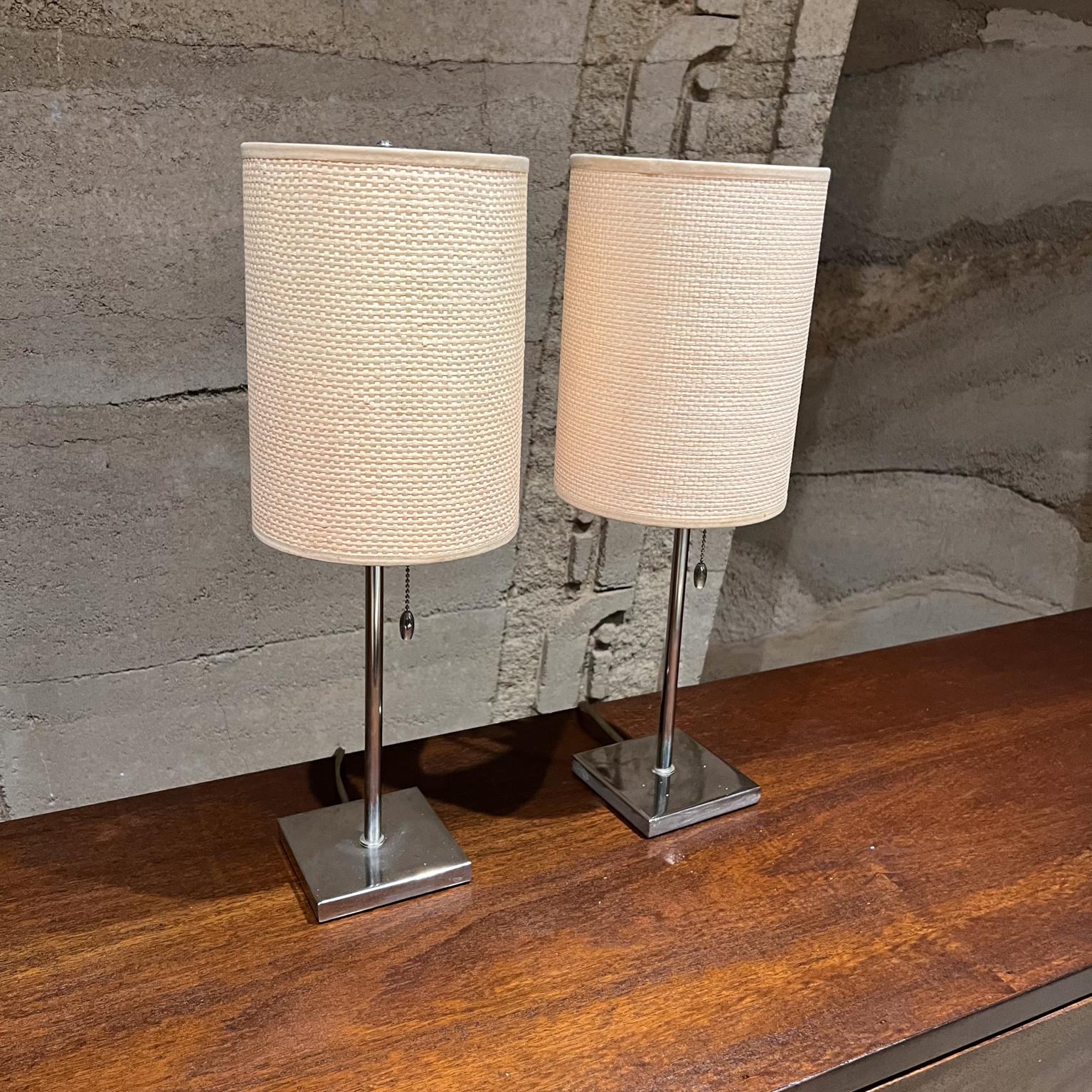 Modern MSE Chrome Table Desk Lamps Woven Shade In Good Condition For Sale In Chula Vista, CA