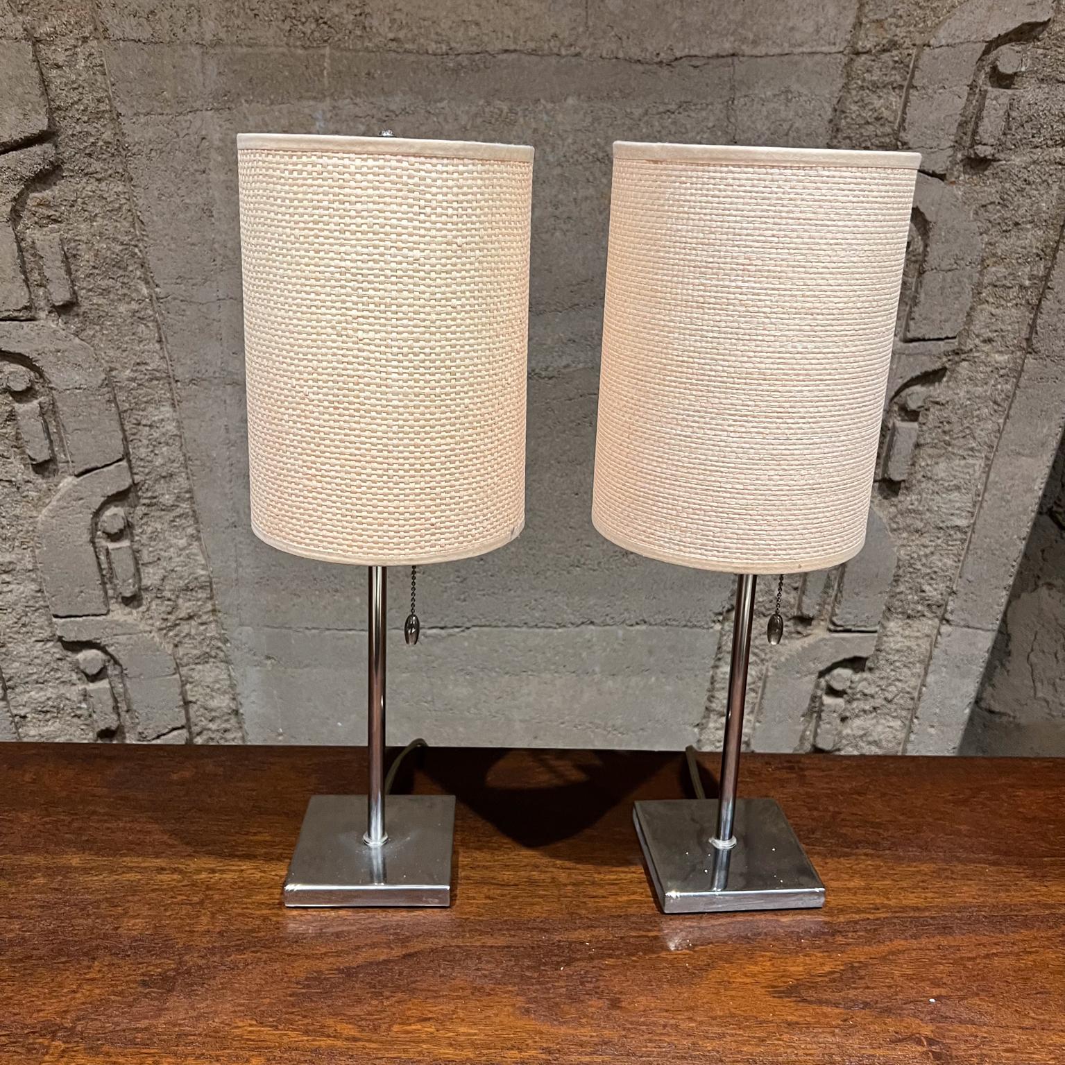 20th Century Modern MSE Chrome Table Desk Lamps Woven Shade For Sale