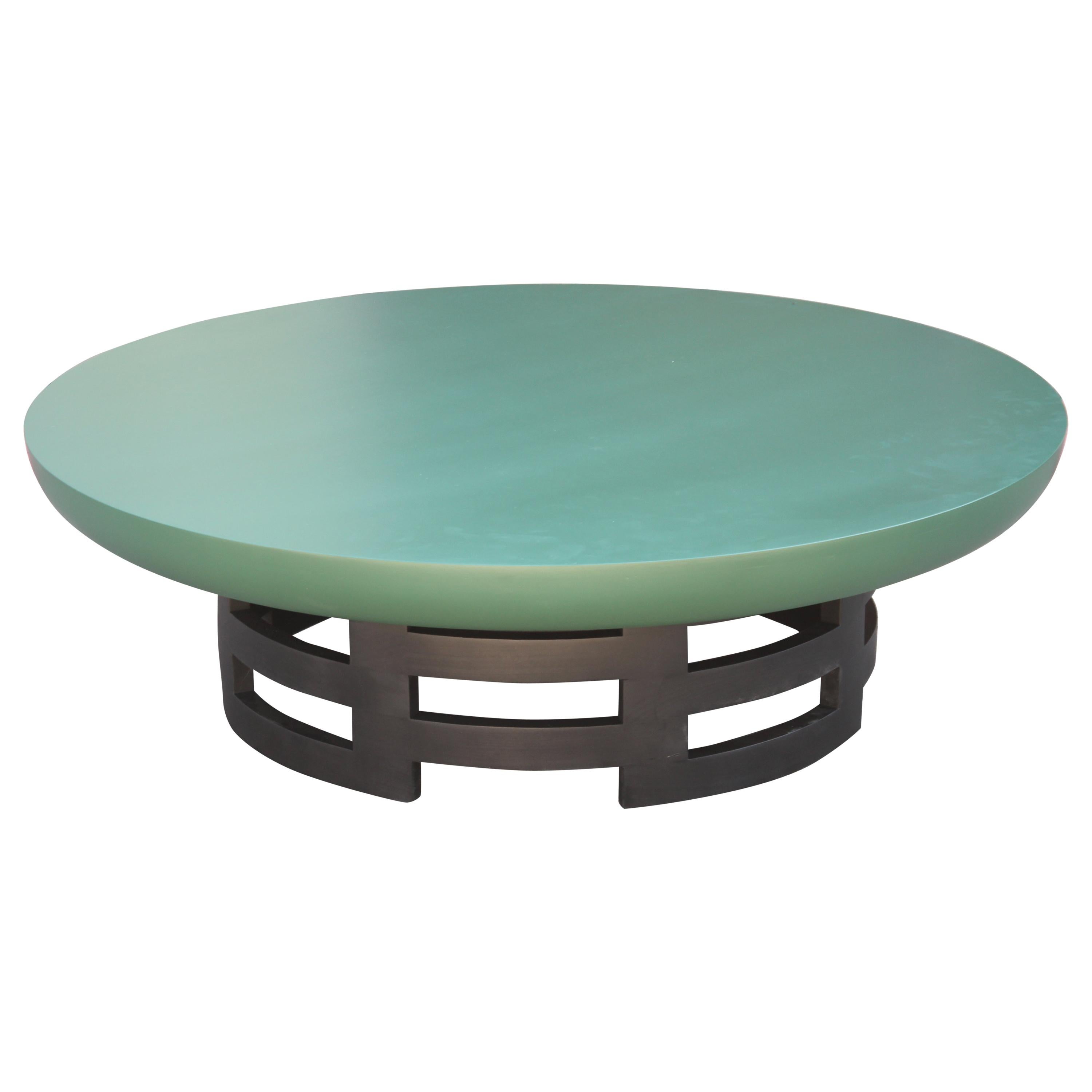 Modern Muller & Barringer for Kittinger Black & Green Round Lotus Coffee Table