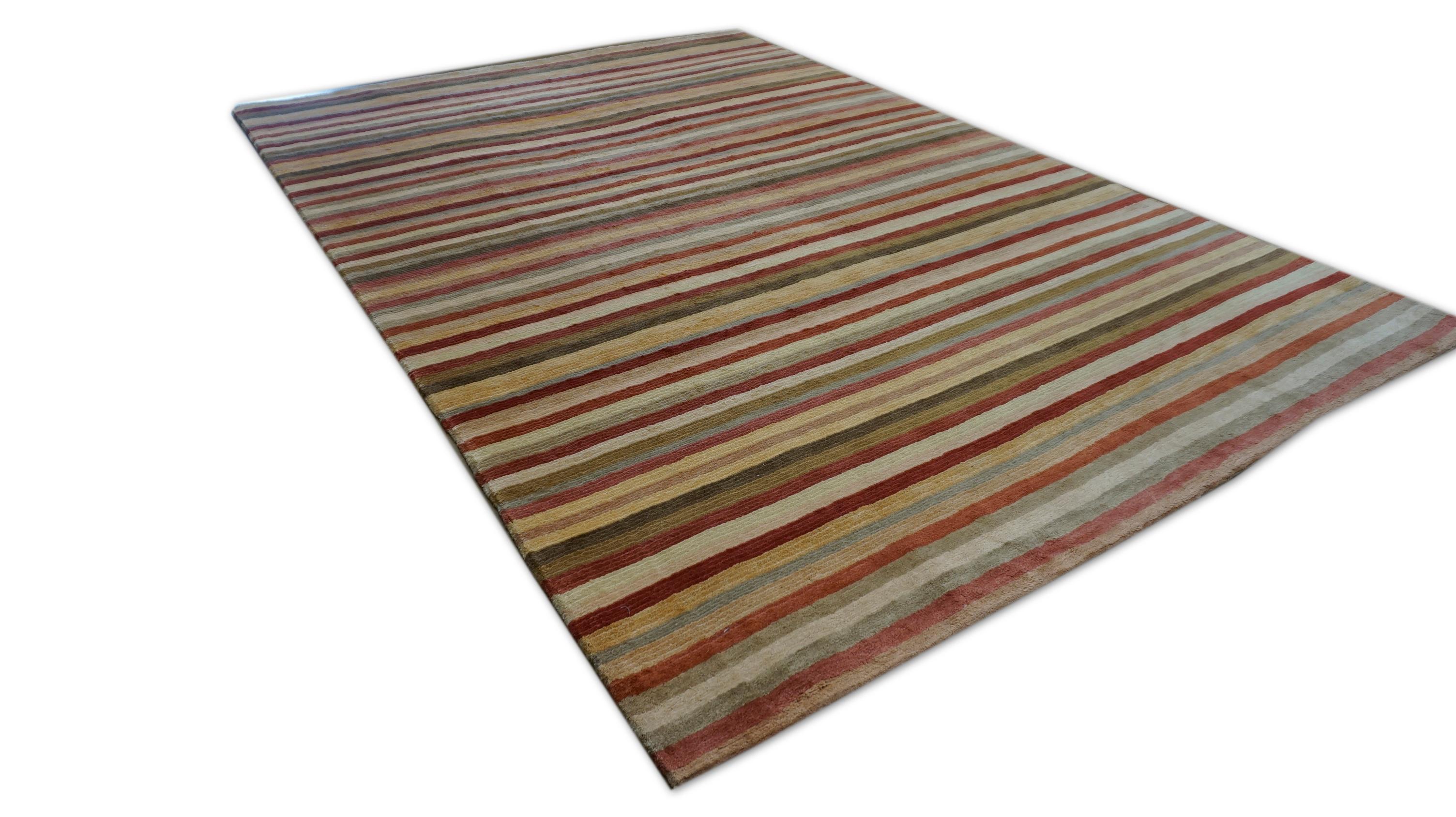 Moderno Tappeto Modern Color a strisce di lana 6'x8'11'' in vendita