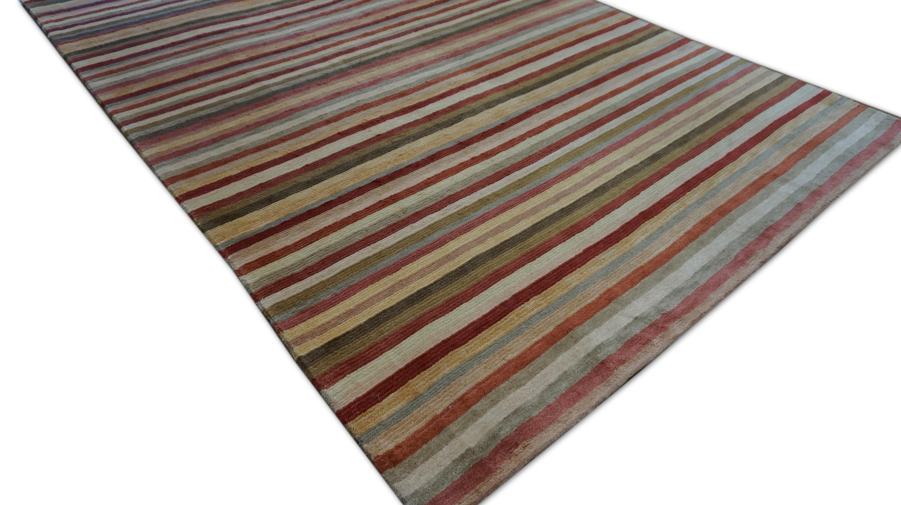Asiatico Tappeto Modern Color a strisce di lana 6'x8'11'' in vendita