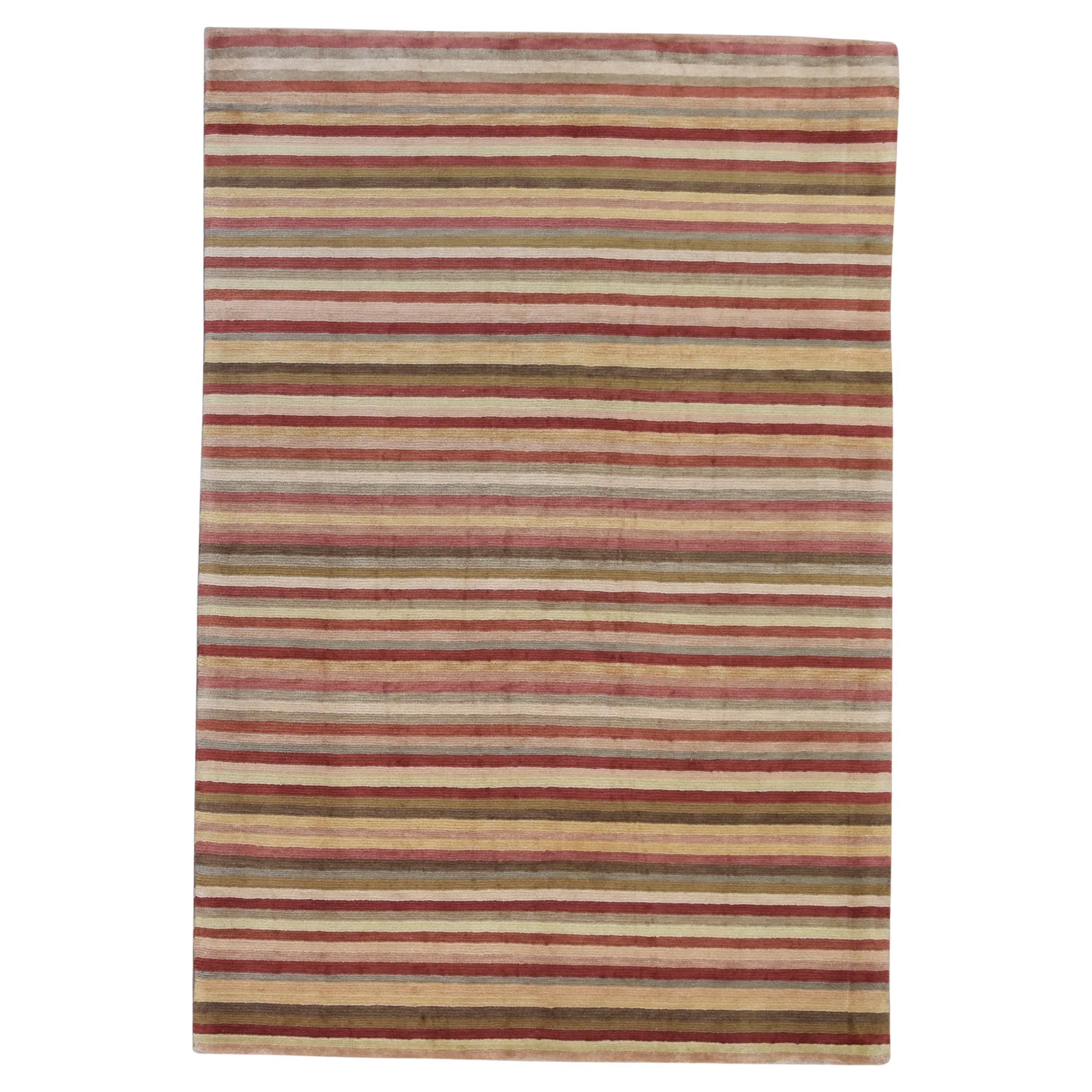 Modern Mullti-Colored Striped Wool Rug 6'x8'11''
