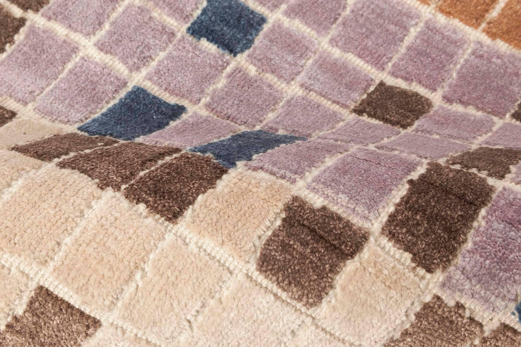 Indiano Tappeto Modern Color Multi-Color POOL Tile Geometric Design di Doris Leslie Blau in vendita