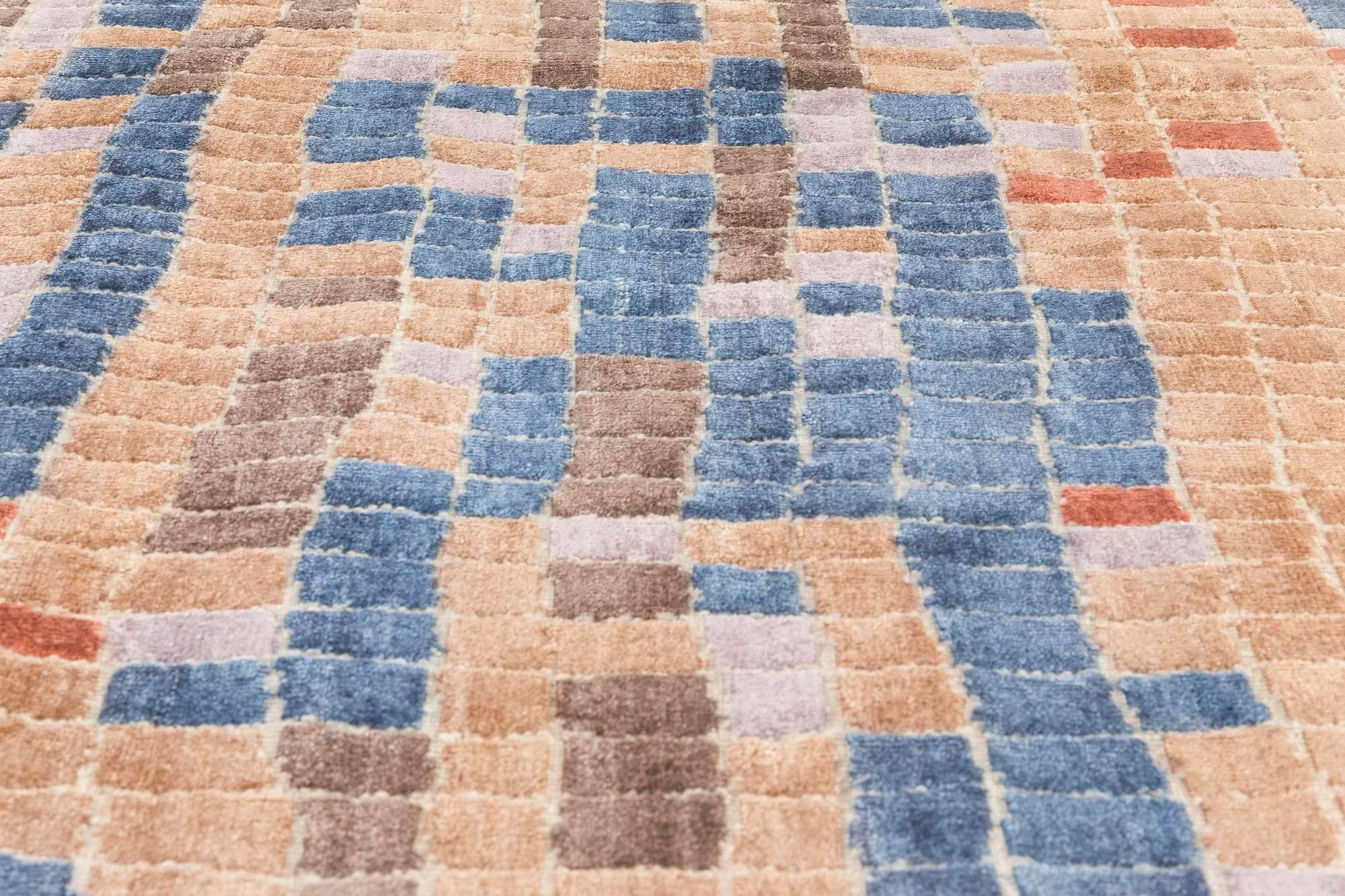Annodato a mano Tappeto Modern Color Multi-Color POOL Tile Geometric Design di Doris Leslie Blau in vendita