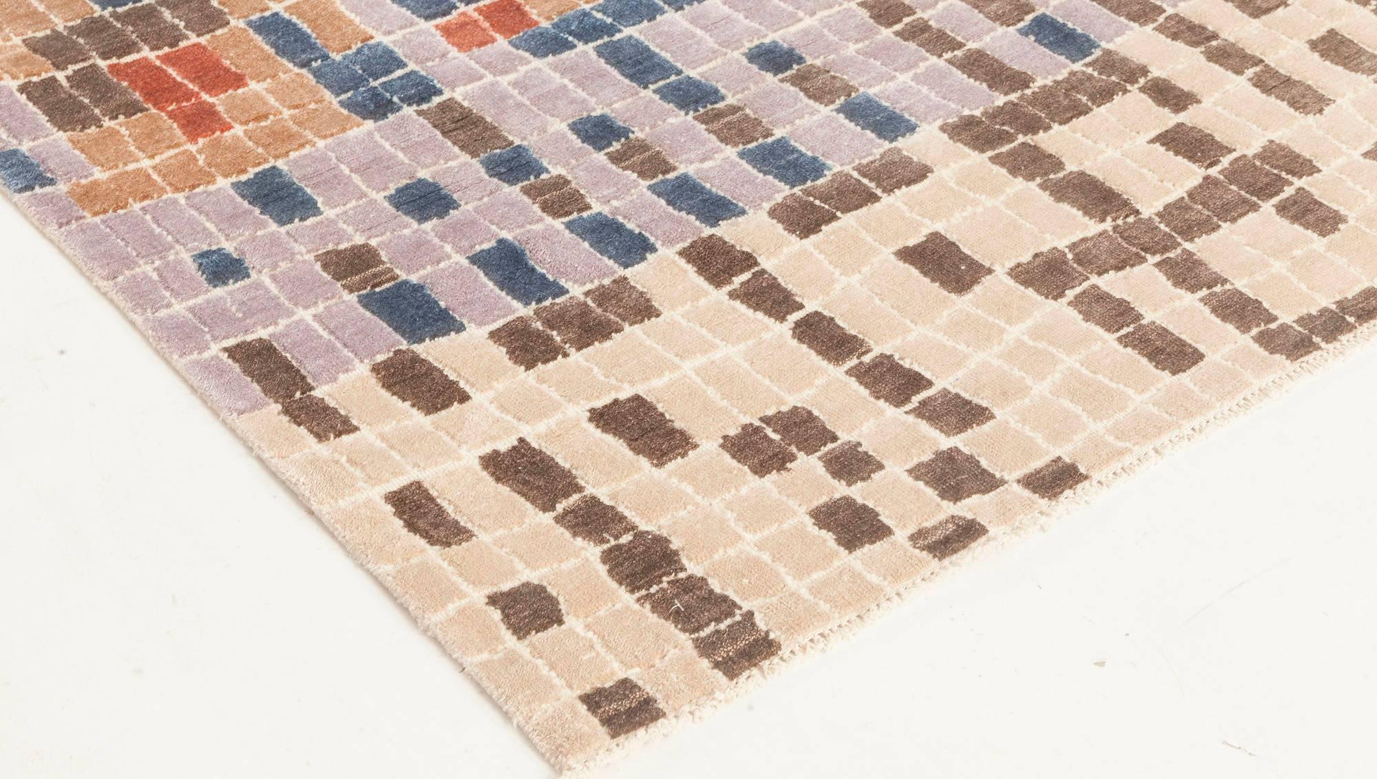 Wool Modern Multi-Color POOL Tile Geometric Design Rug by Doris Leslie Blau For Sale