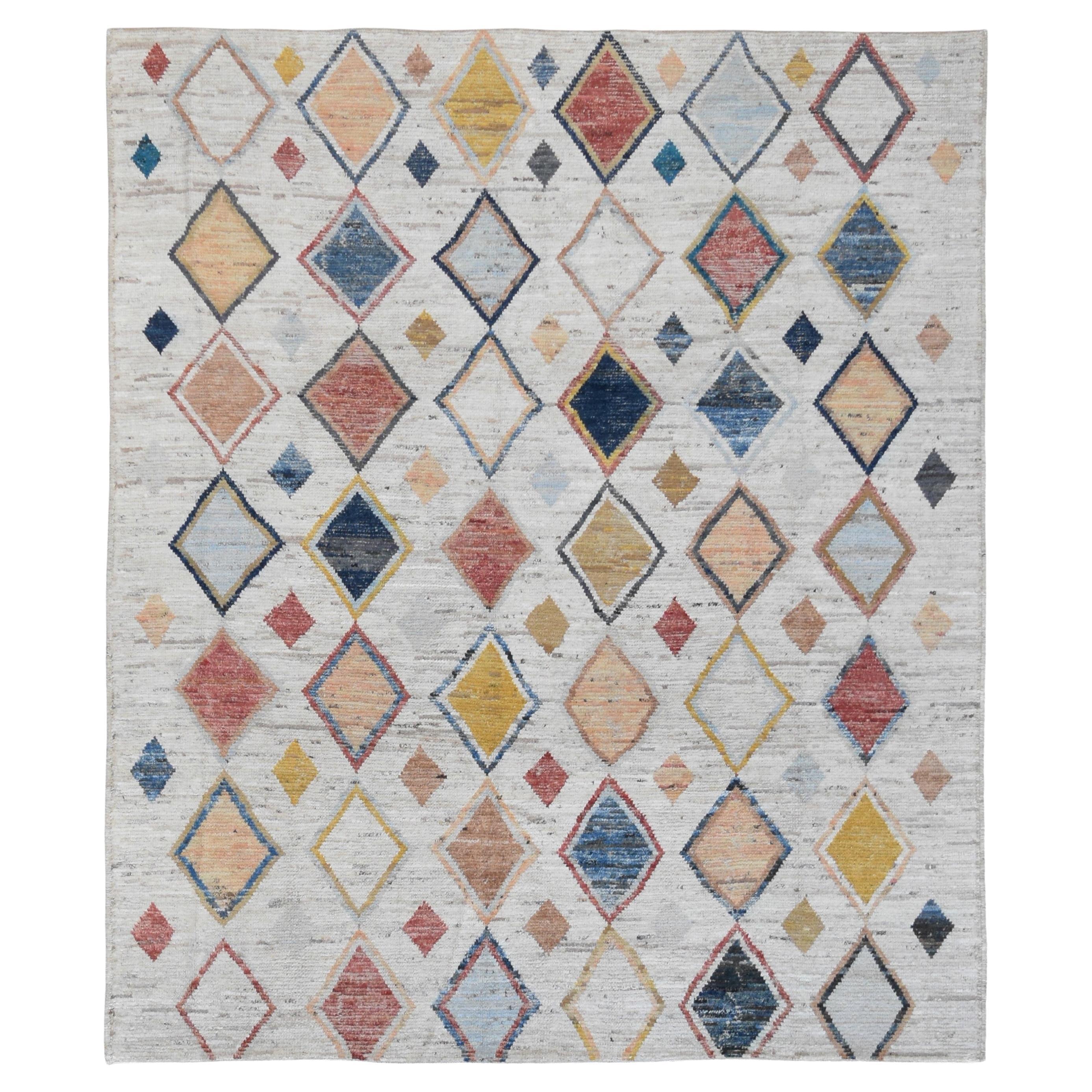 Tapis moderne multicolore à motifs de diamants 8'3''x9'10''