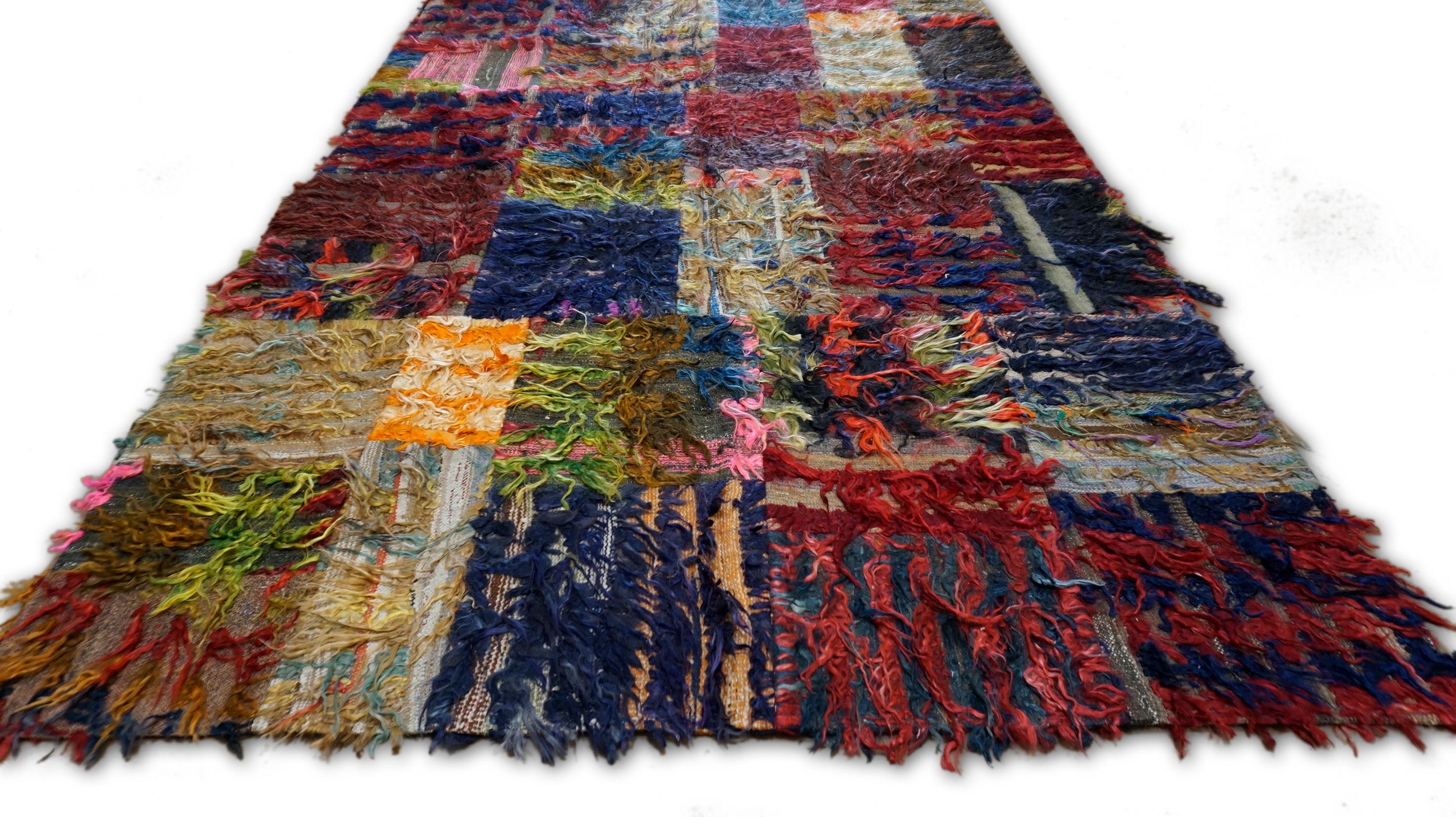 Moderner mehrfarbiger Tulu Patchwork-Wollteppich 5'8''x8'9'' (Türkisch) im Angebot