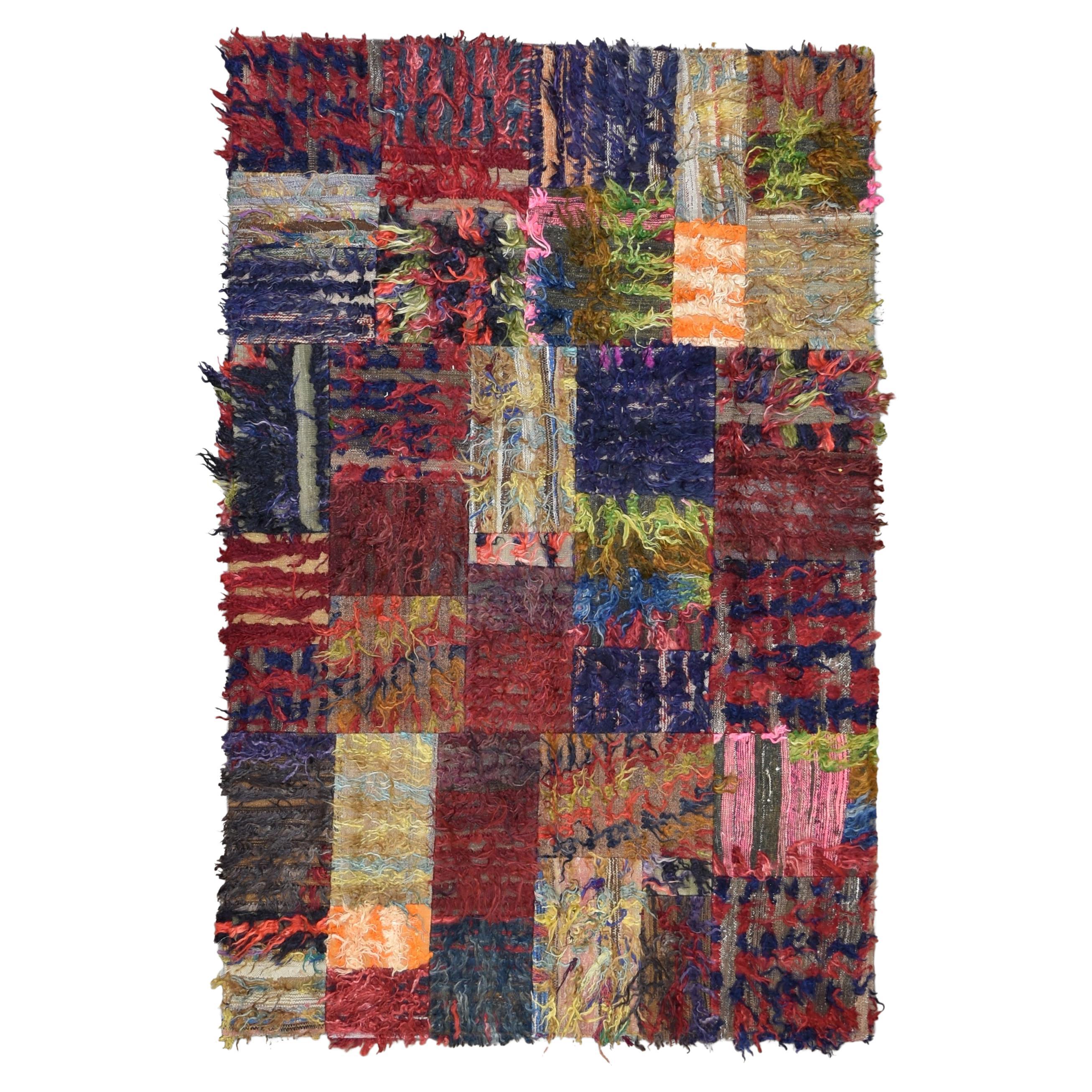 Moderner mehrfarbiger Tulu Patchwork-Wollteppich 5'8''x8'9'' im Angebot