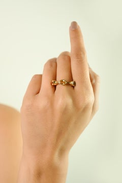 Modern Multi Sapphire Contemporary Three-Stone Gemstone Ring in 14k Yellow Gold