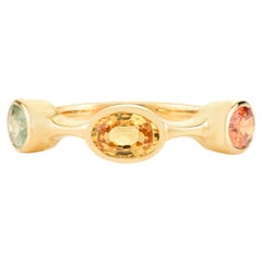 Modern Multi Sapphire Contemporary Three-Stone Gemstone Ring in 14k Yellow Gold