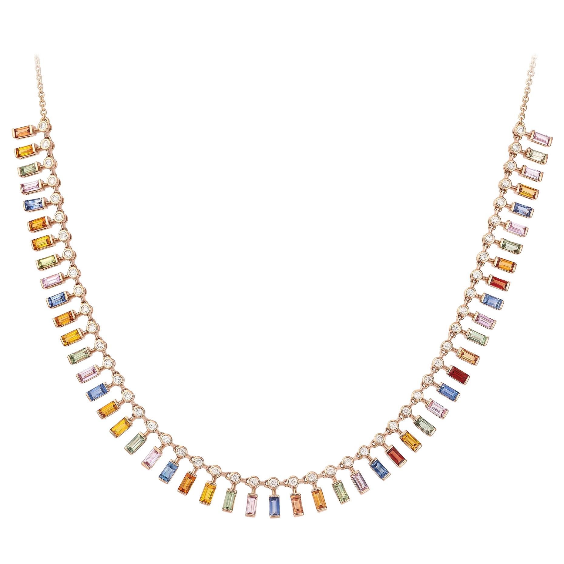 Collier moderne en or rose 18 carats avec plusieurs saphirs et diamants pour elle