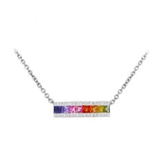 Modern Multi Sapphire Diamond White Gold Necklace for Her