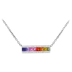 Moderne Multi-Saphir-Diamant-Weißgold-Halskette für Sie