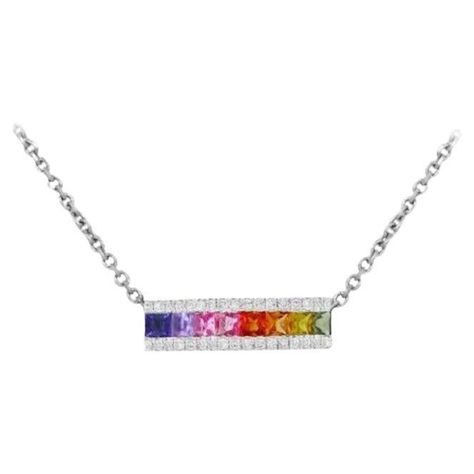 Modern Multi Sapphire Diamond White Gold Necklace for Her For Sale