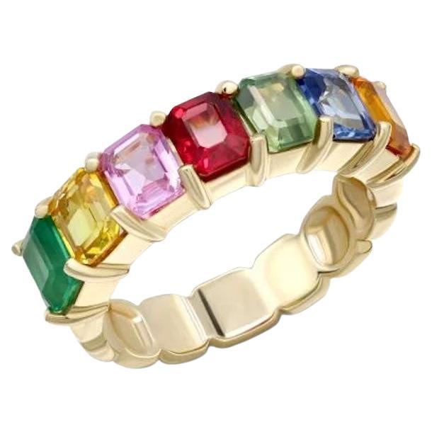 Modern Multi Sapphire Emerald White Yellow 14k Gold Ring for Her For Sale