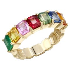 Modern Multi Sapphire Emerald White Yellow 14k Gold Ring for Her