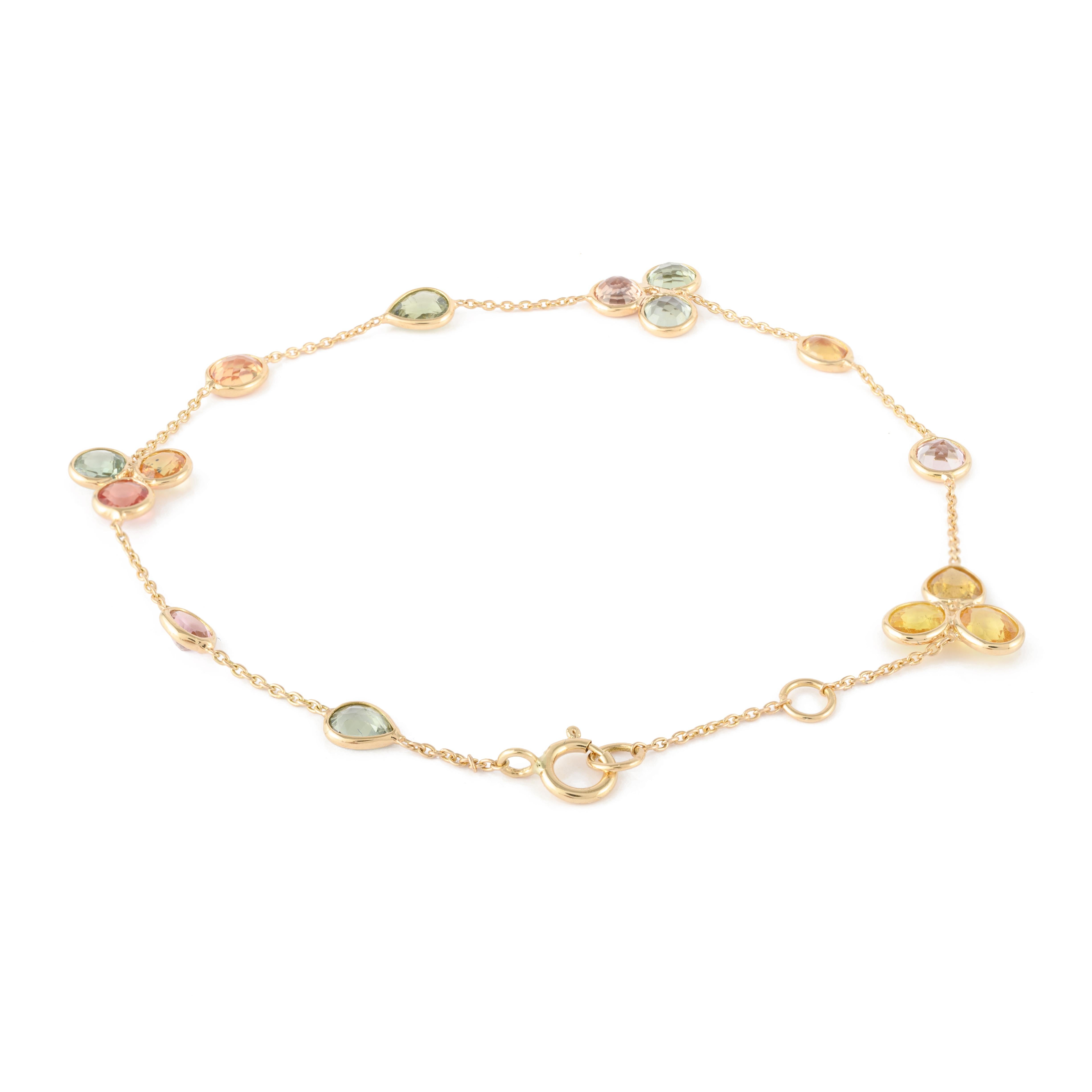 Bracelet moderne à motif floral minimaliste en or massif 18 carats avec plusieurs saphirs en vente 1