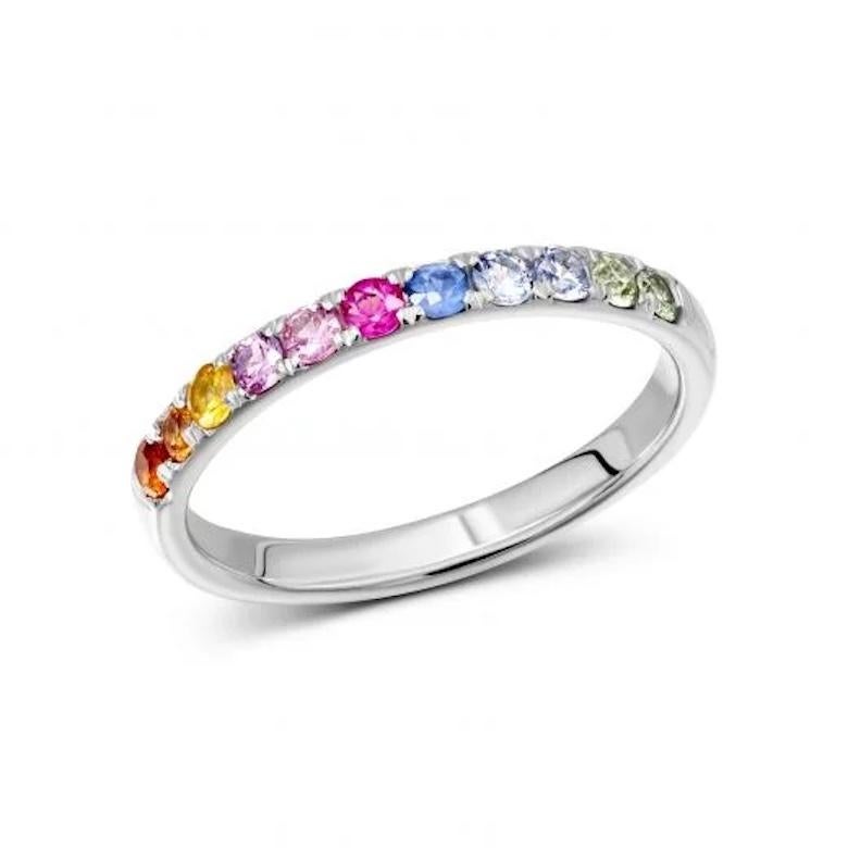 Modern Multi Sapphire Ruby 14K White Gold Ring In New Condition For Sale In Montreux, CH