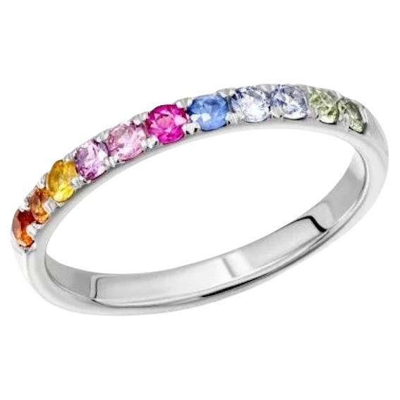 Modern Multi Sapphire Ruby 14K White Gold Ring For Sale