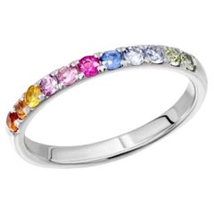 Anillo Moderno Multi Zafiro Rubí Oro Blanco 14K