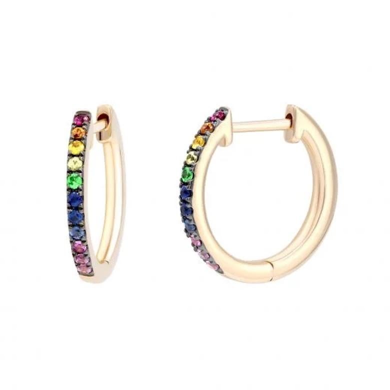 Modern Multi Sapphire Ruby 14K Yellow Gold Hoop Earrings In New Condition For Sale In Montreux, CH
