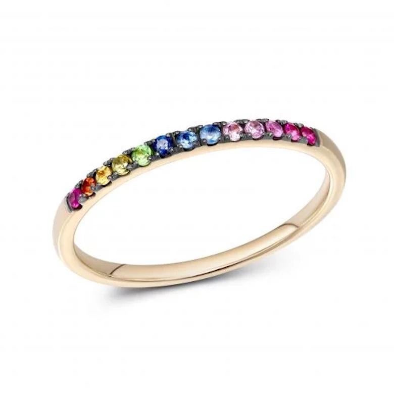 Women's Modern Multi Sapphire Ruby 14K Yellow Gold Ring  For Sale