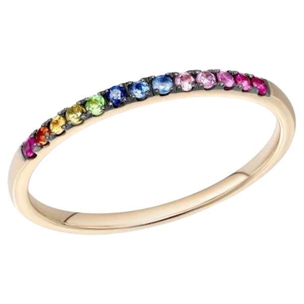 Modern Multi Sapphire Ruby 14K Yellow Gold Ring 