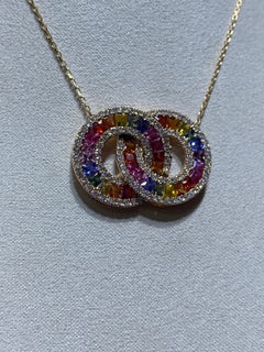 Modern Multi Sapphire Yellow Gold 18K Necklace for Her