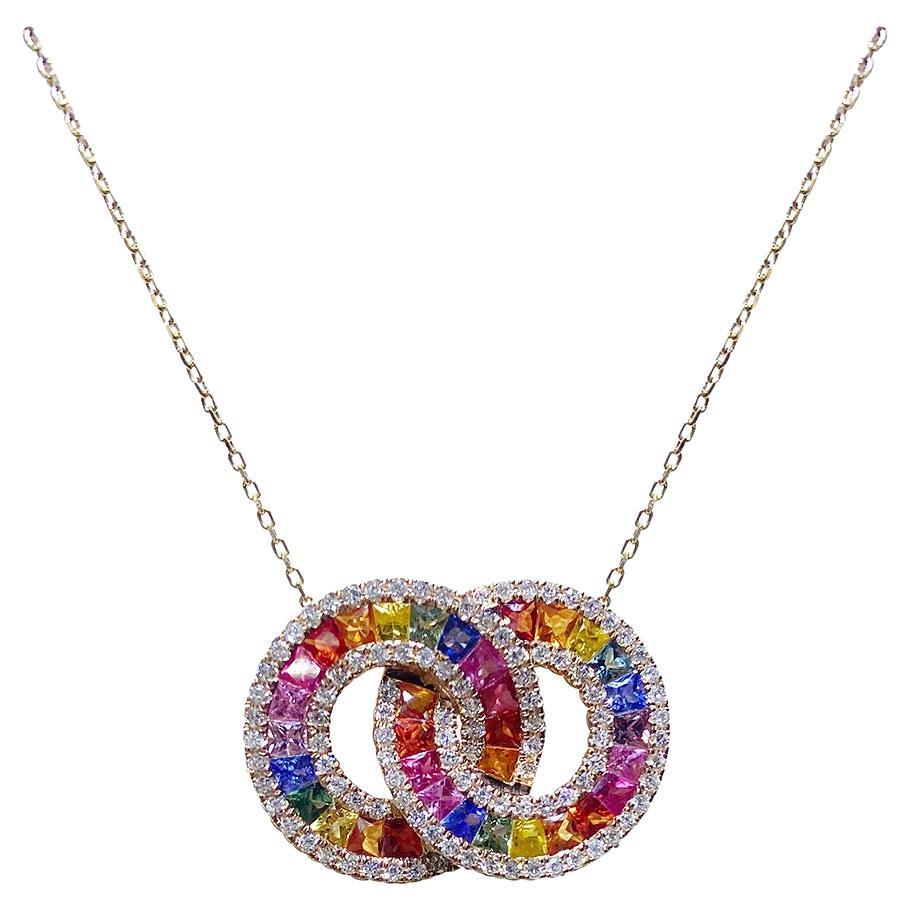 Collier moderne en or jaune 18 carats et saphirs multicolores pour elle en vente