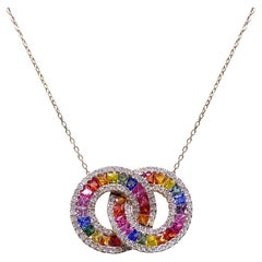 Modern Multi Sapphire Yellow Gold 18K Necklace for Her