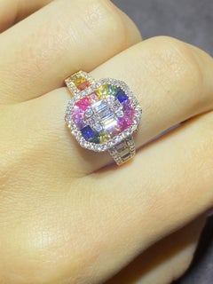 Modern Multi Sapphire Yellow Gold 18K Ring for Her