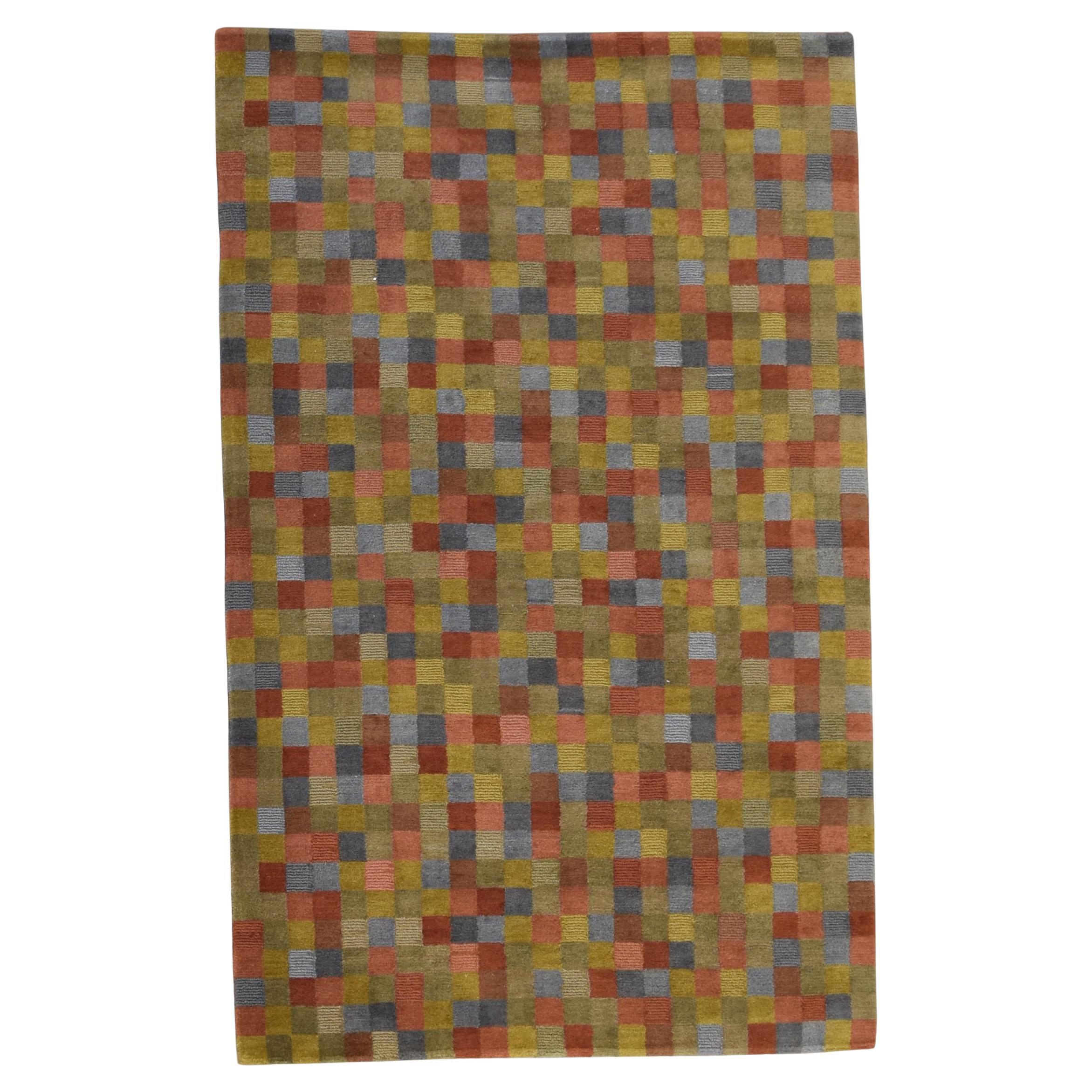 Tapis déco moderne à motifs à carreaux multicolores 5'1''x8'2'' en vente