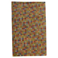 Modern Multicolor Deco Checkered Patterned Wool Rug 5'1''x8'2''