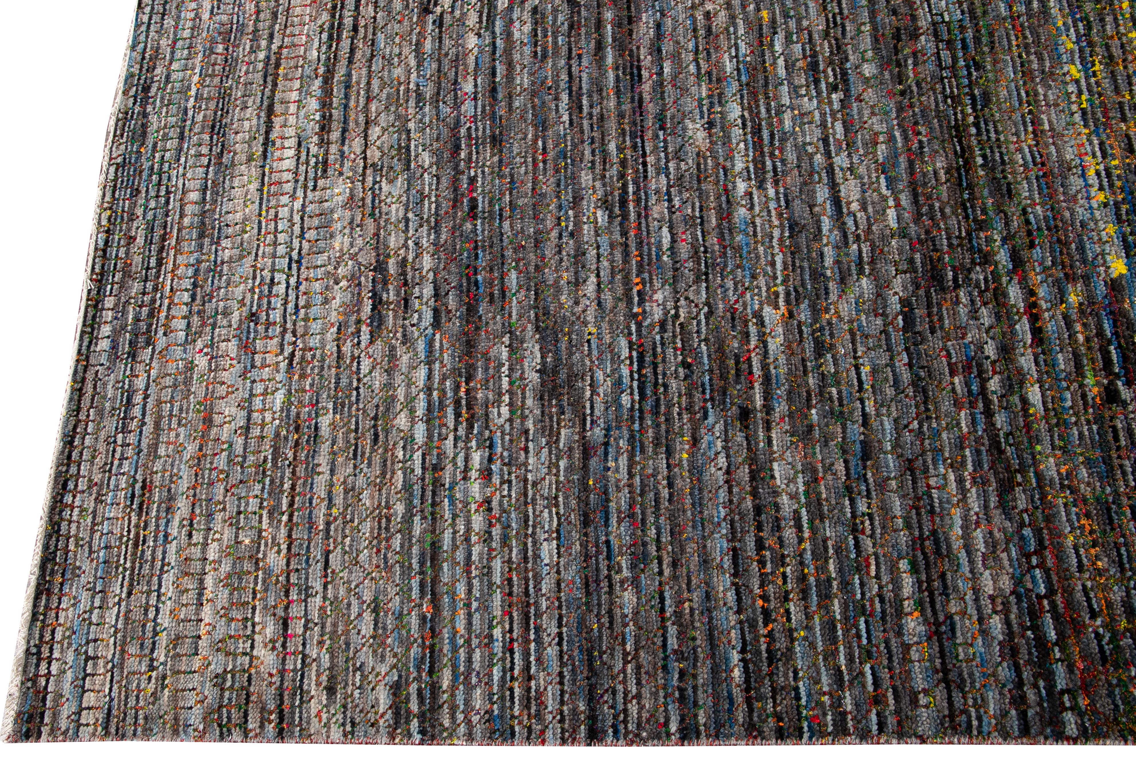 Hand-Knotted Modern Multicolor Geometric Oversize Handmade Wool Rug For Sale